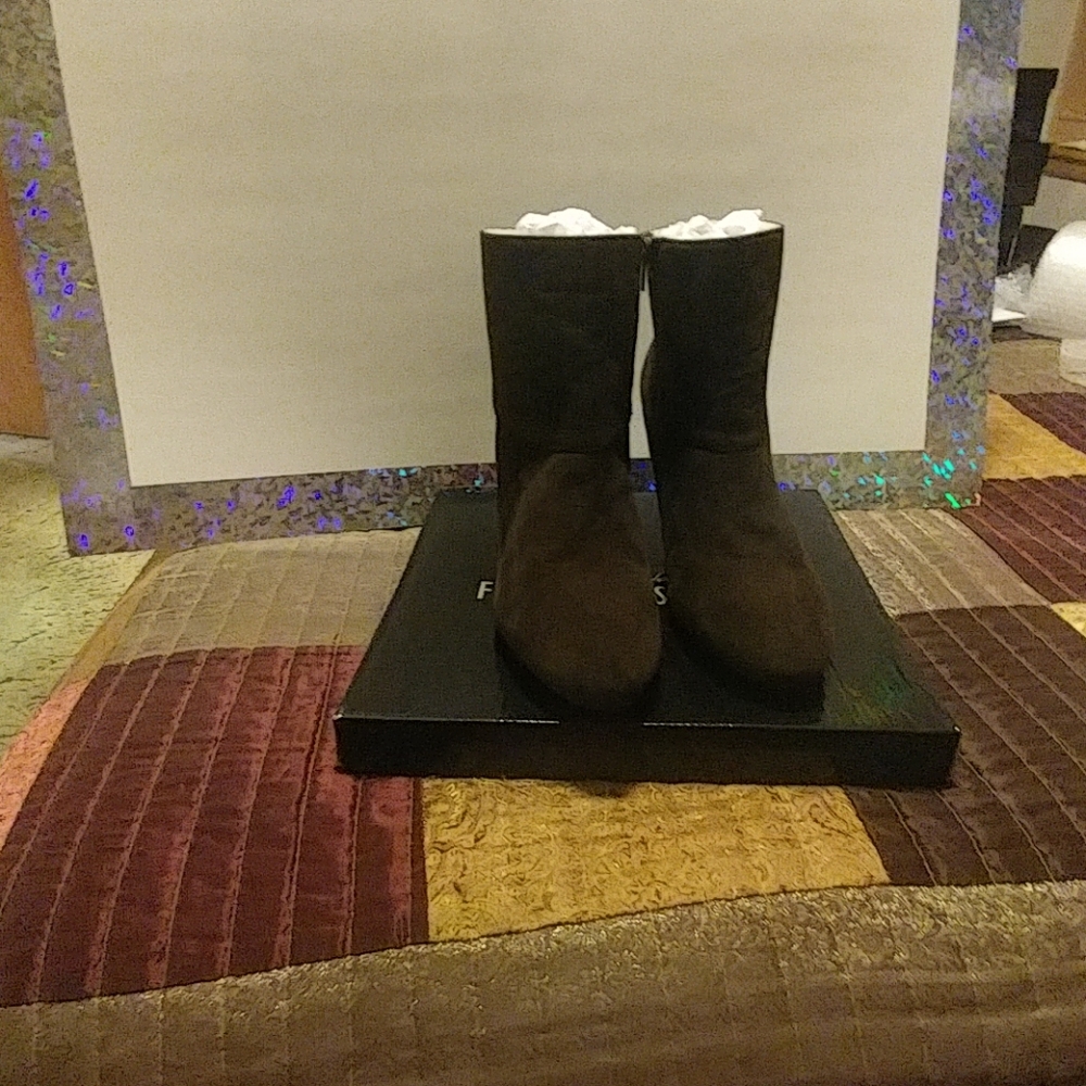 Donna Salyers Brown Suede ankle boots.